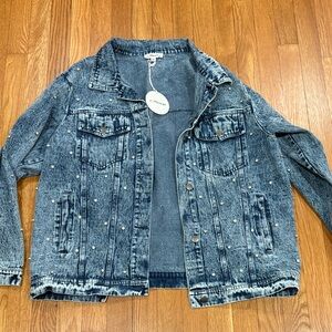 MACARON Blue Jean Jacket with Studded Gem Details